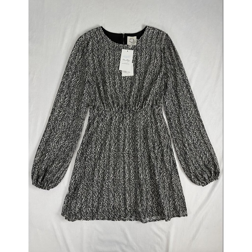Lili Sidonio Mini Dress Womens Large Gray Black Leopard Stripe Long Sleeve Dress